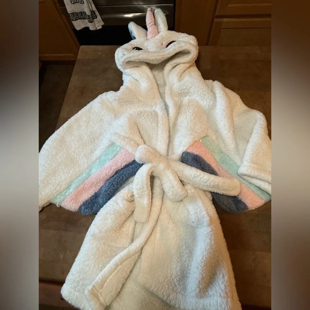 Unicorn Kids Robe - White with Pastel Accents 4/5t
